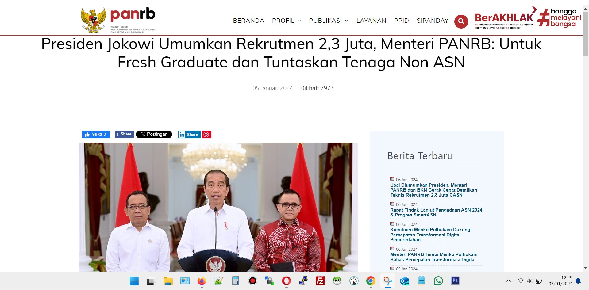 Pengumuman Penerimaan ASN Tahun 2024